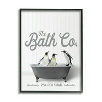 Stupell Industries Bathing Penguins in Tub Animals & Insects Painting Black Framed Art Print Wall Art, 11 x 14