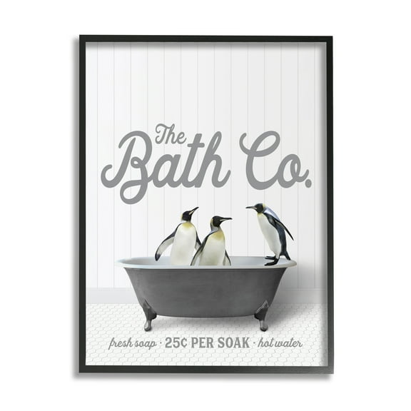 Stupell Industries Bathing Penguins in Tub Animals & Insects Painting Black Framed Art Print Wall Art, 11 x 14