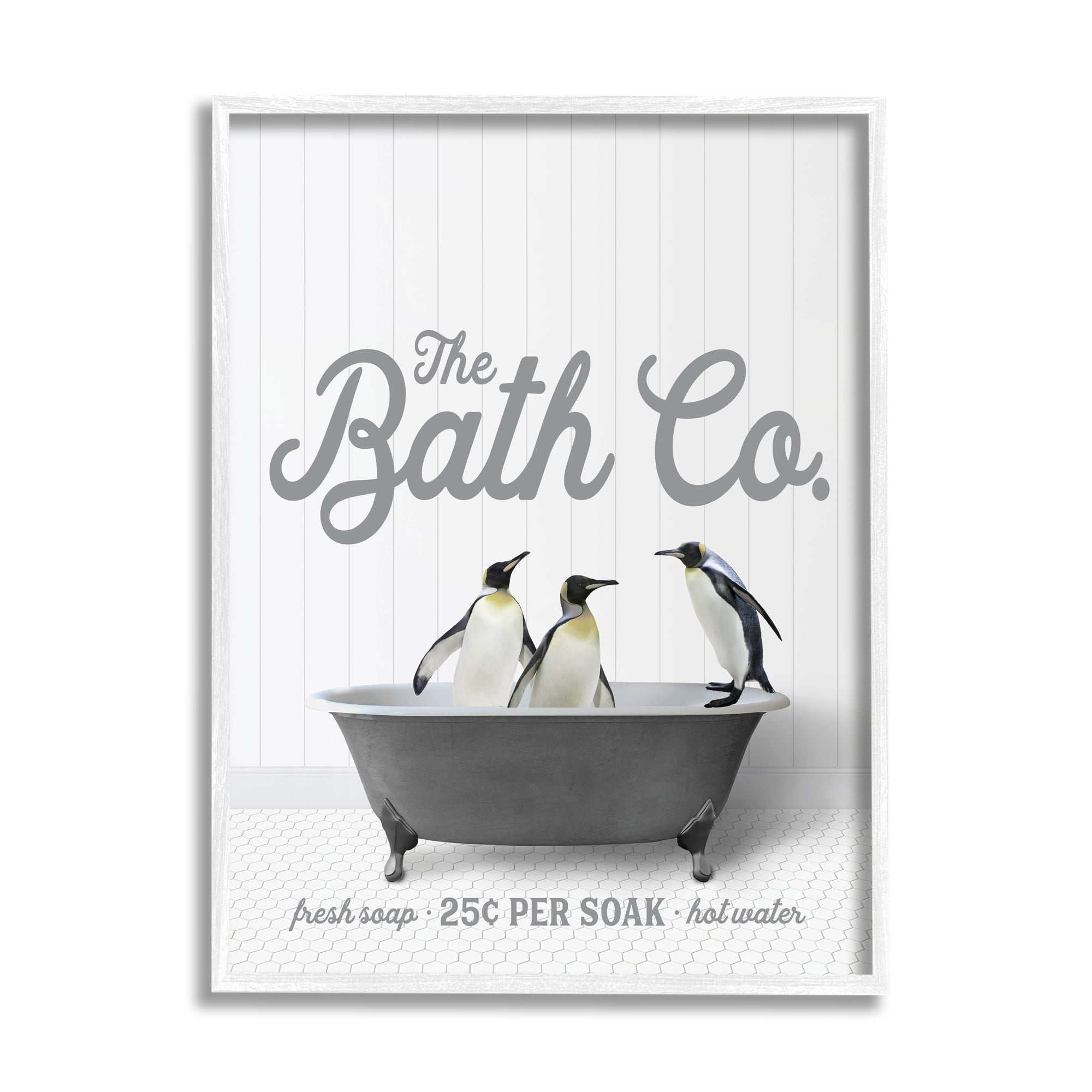 Stupell Industries Bathing Penguins in Tub Animals & Insects Painting White Framed Art Print Wall Art, 16 x 20