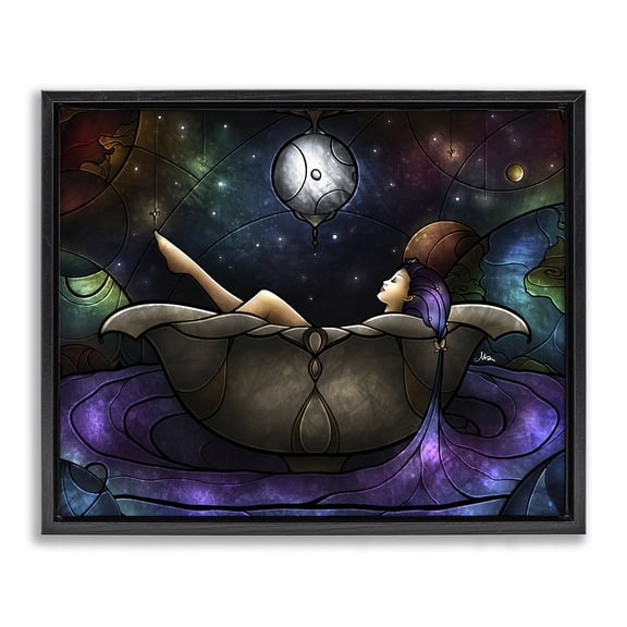Stupell Industries Bathing Under Moonlight People Painting Black Floater Framed Canvas Art Print Wall Art, 21 x 17