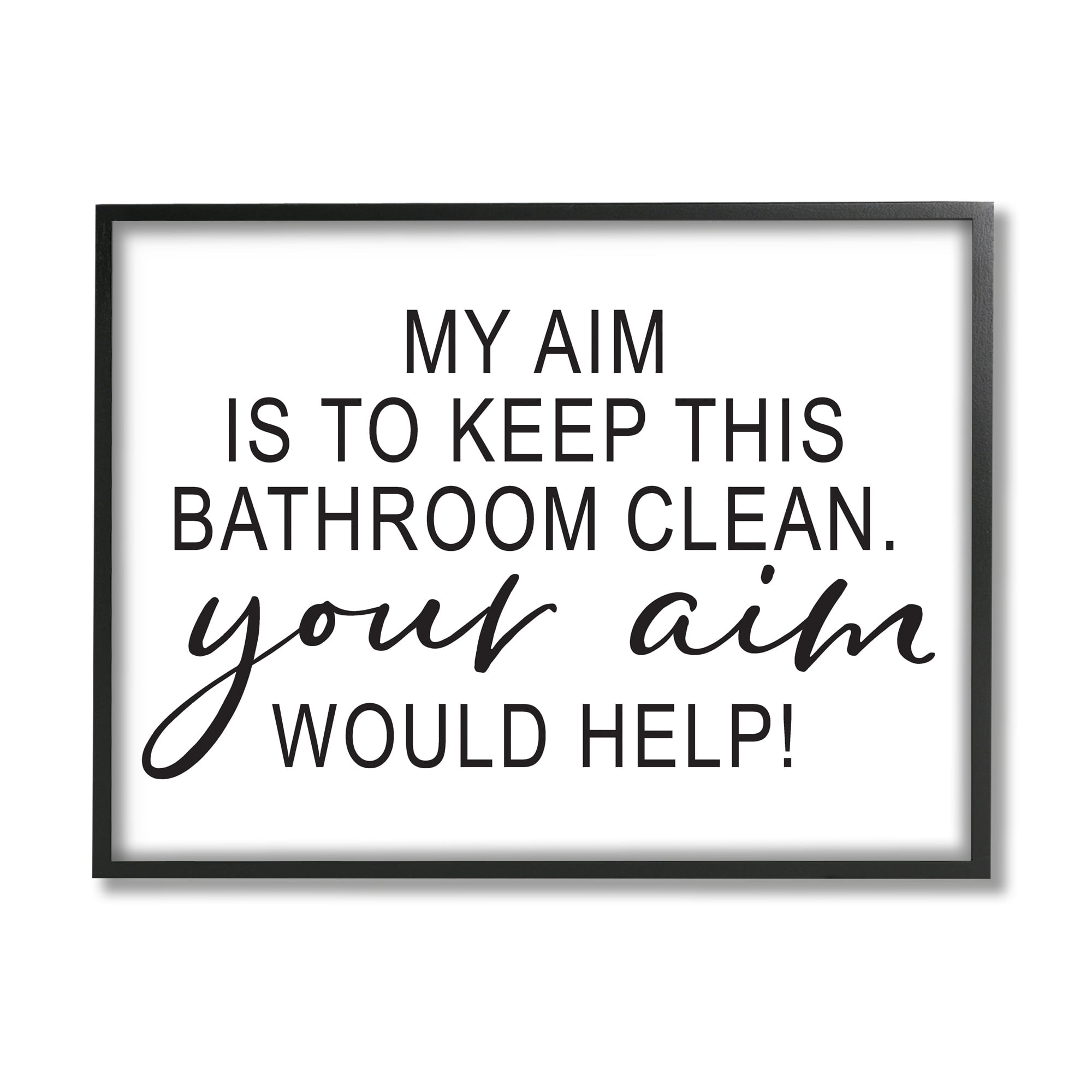 Stupell Industries Bathroom Aim Humorous Typography Washroom Signage Graphic Art Black Framed Art Print Wall Art, Design by Lettered and Lined