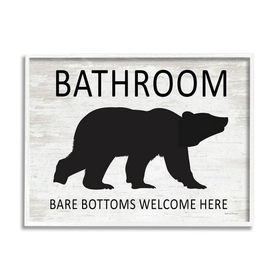 Stupell Industries Bathroom Bare Bottoms Welcome Here Funny Rustic Bear, 20 x 16, Design by Lettered and Lined