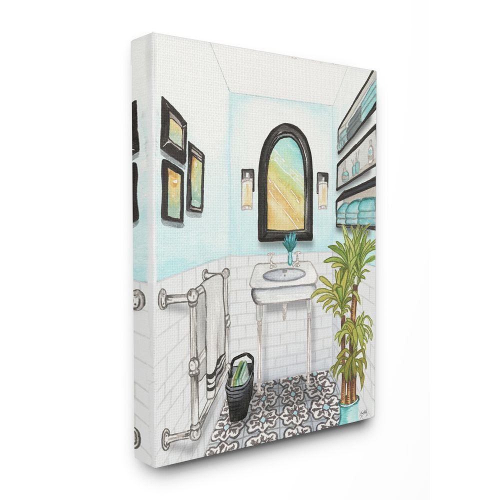 Stupell Industries Bathroom Blue Watercolor Painting Super Canvas Wall Art by Elizabeth Medley