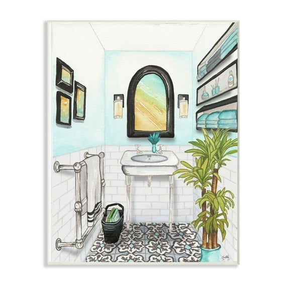 Stupell Industries Bathroom Blue Watercolor Painting Wall Plaque Art by Elizabeth Medley