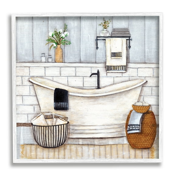 Stupell Industries Bathroom Farmhouse Style Tub Neutral Grey Drawing, 12 x 12,Design by Yellow Café