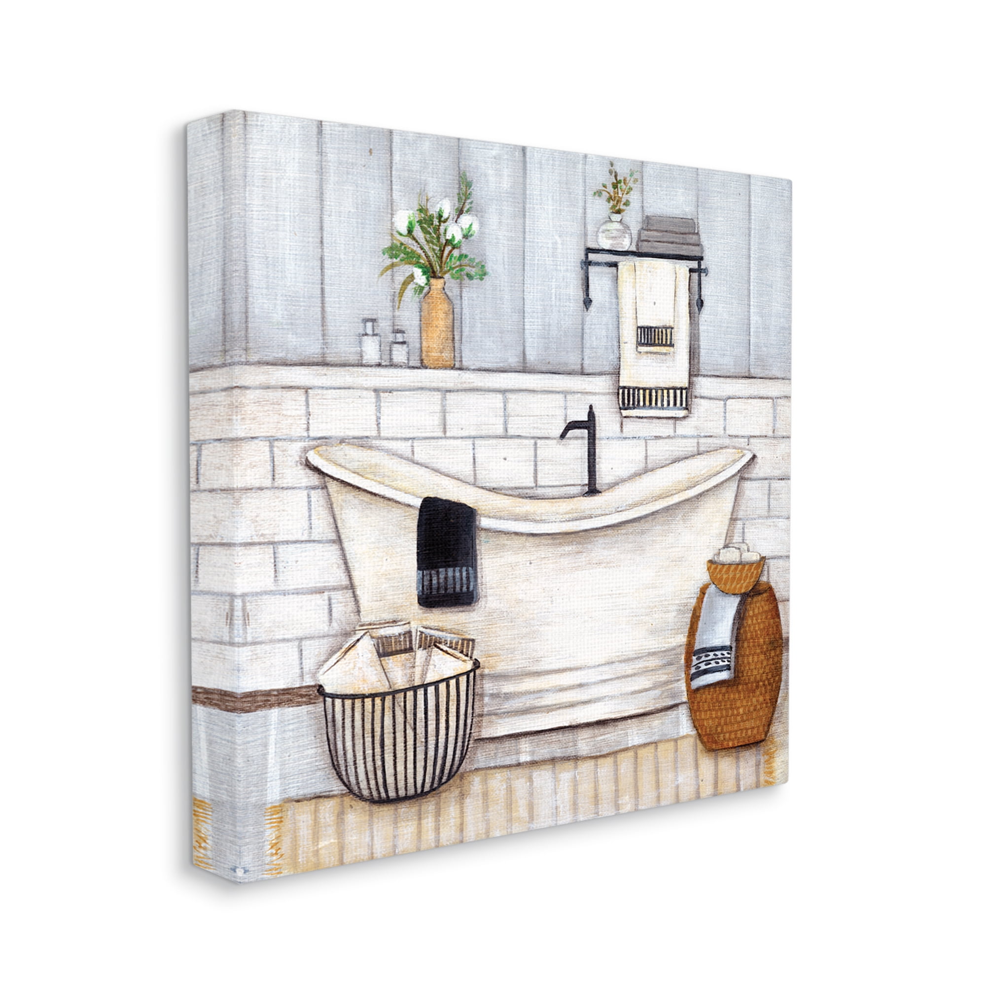Stupell Industries Bathroom Farmhouse Style Tub Neutral Grey Drawing, 36 x 36,Design by Yellow Café