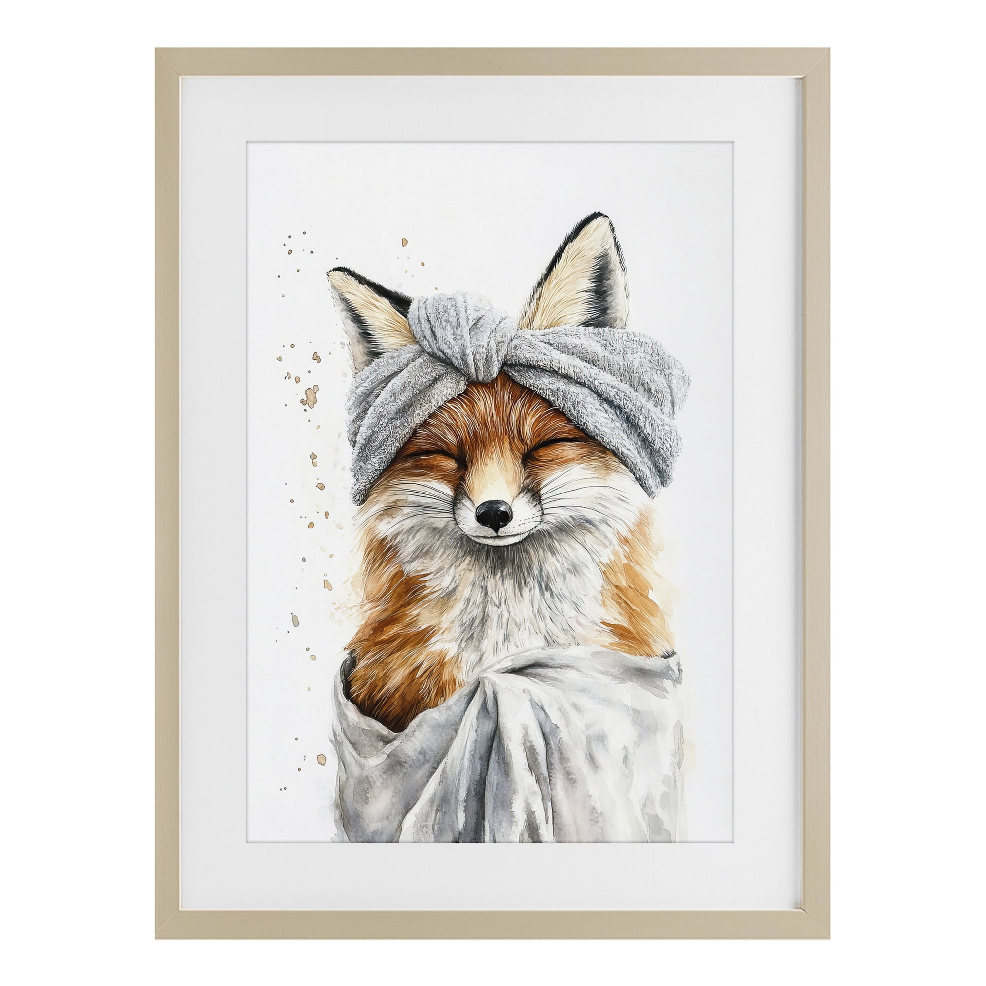 Stupell Industries Bathroom Fox Wrapped in Towel Birch Framed Print Under Glass, design by Tina LeCour