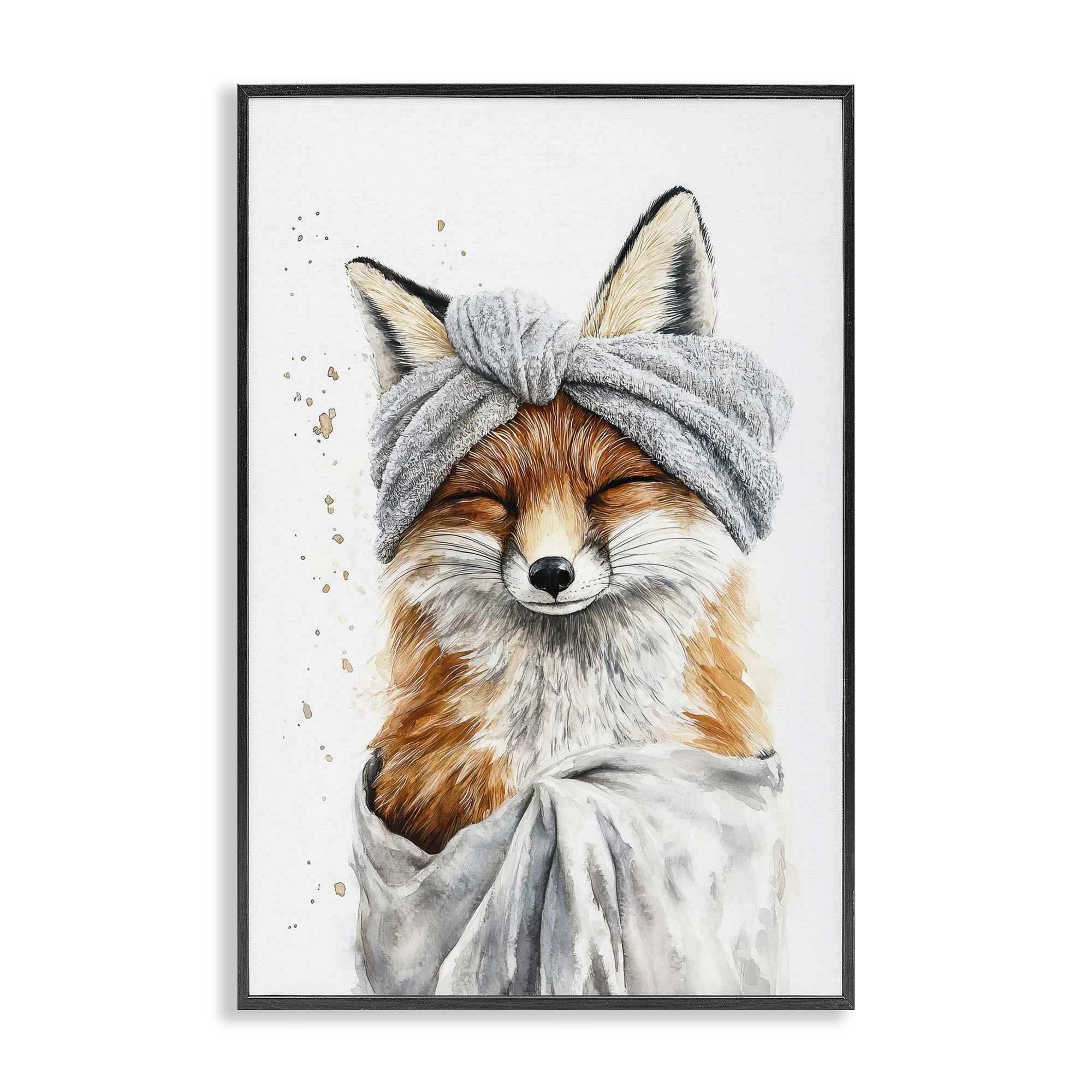 Stupell Industries Bathroom Fox Wrapped in Towel Black Framed Giclee Art, design by Tina LeCour