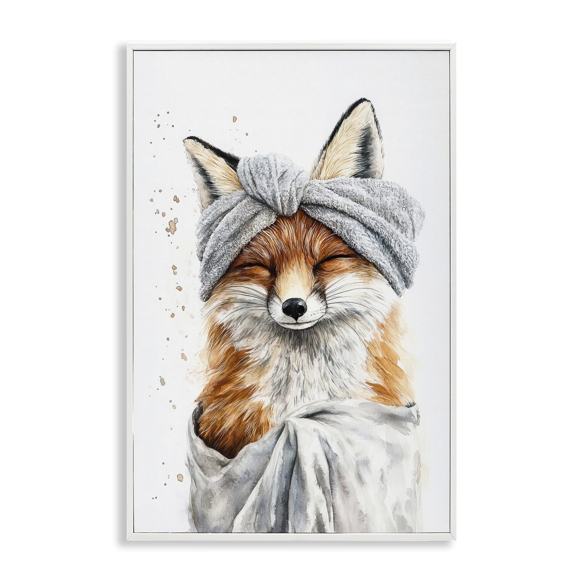 Stupell Industries Bathroom Fox Wrapped in Towel White Framed Giclee Art, design by Tina LeCour
