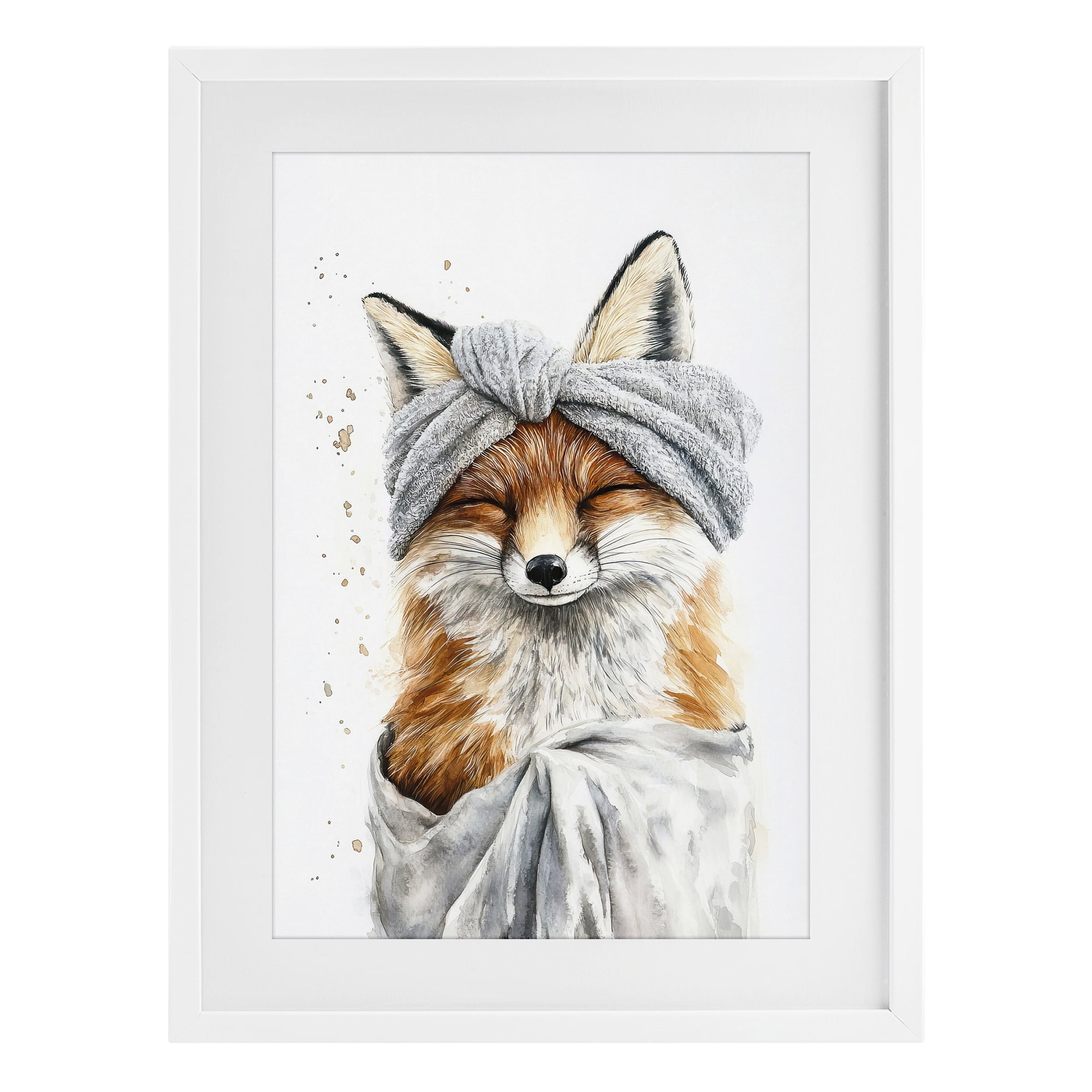 Stupell Industries Bathroom Fox Wrapped in Towel White Framed Print Under Glass, design by Tina LeCour