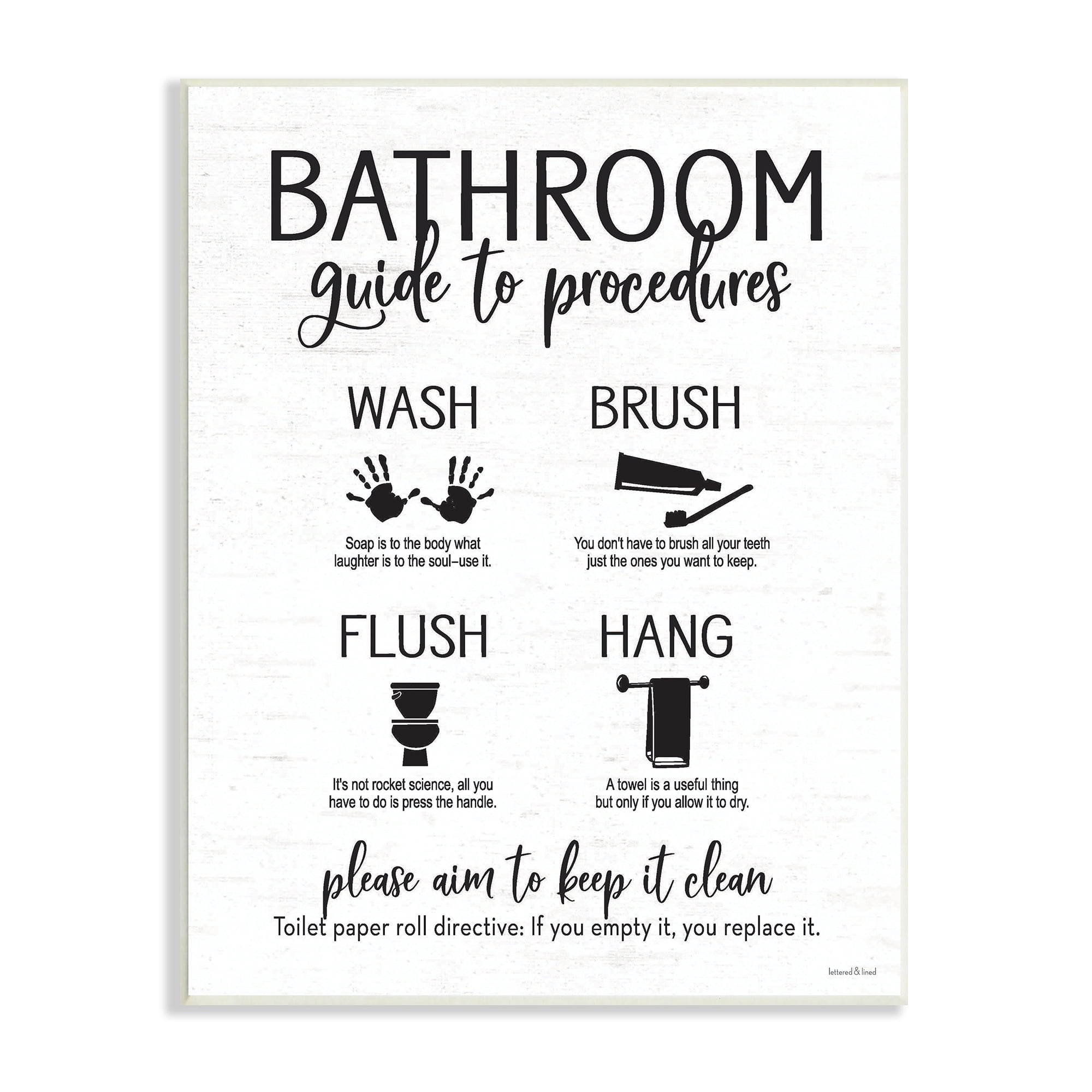 Stupell Industries Bathroom Guide Procedures Diagram Wash Brush Flush Hang, 10 x 15, Design by Lettered and Lined