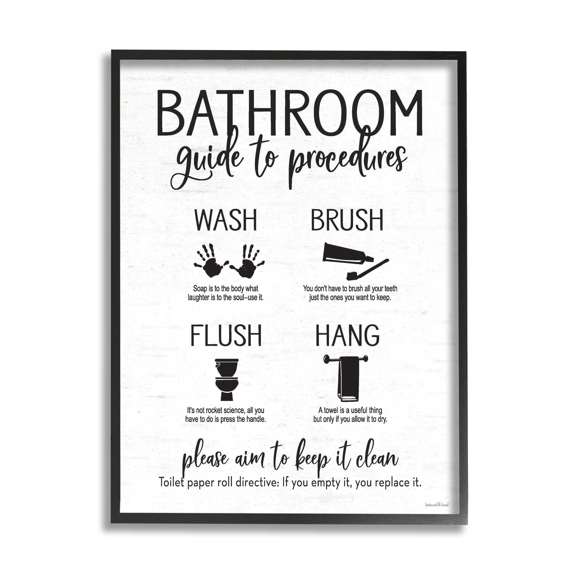 Stupell Industries Bathroom Guide Procedures Diagram Wash Brush Flush Hang, 11 x 14, Design by Lettered and Lined