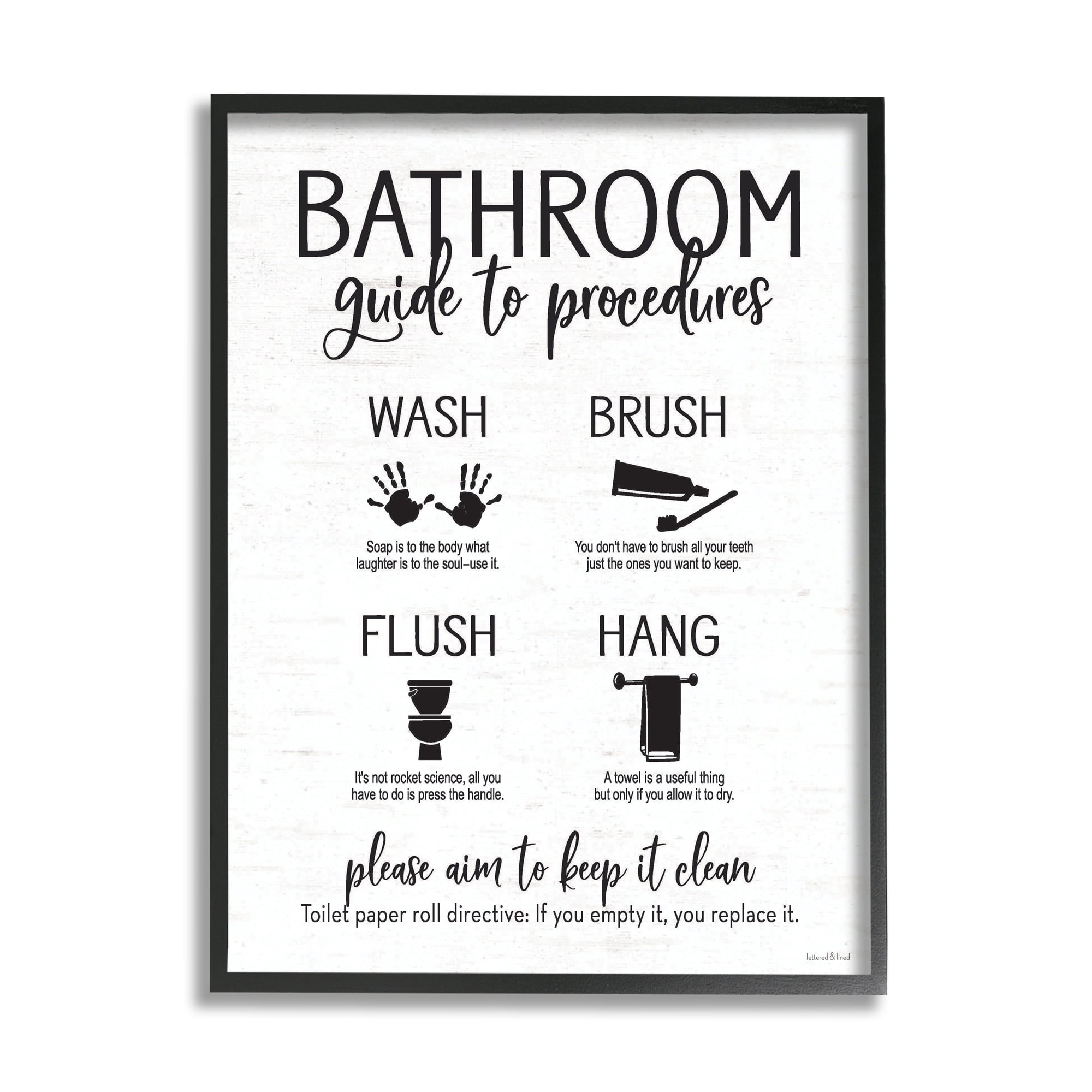 Stupell Industries Bathroom Guide Procedures Diagram Wash Brush Flush Hang, 16 x 20, Design by Lettered and Lined