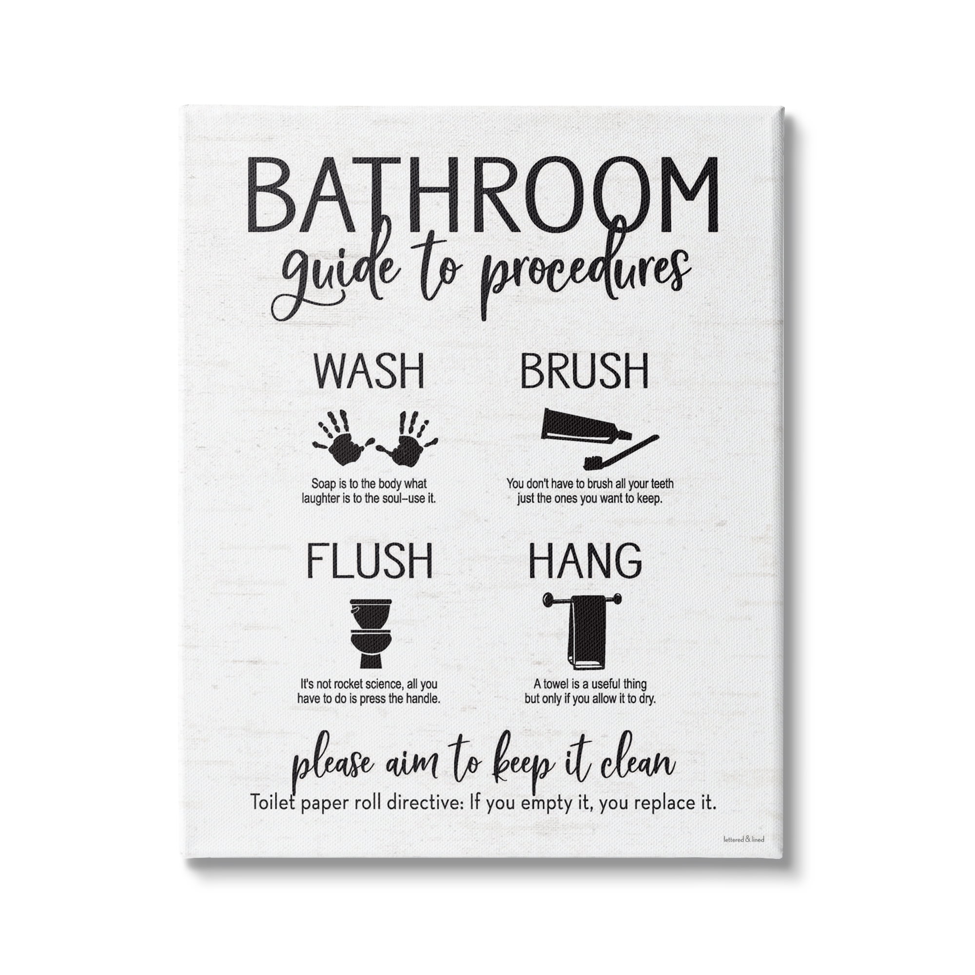 Stupell Industries Bathroom Guide Procedures Diagram Wash Brush Flush Hang, 36 x 48, Design by Lettered and Lined