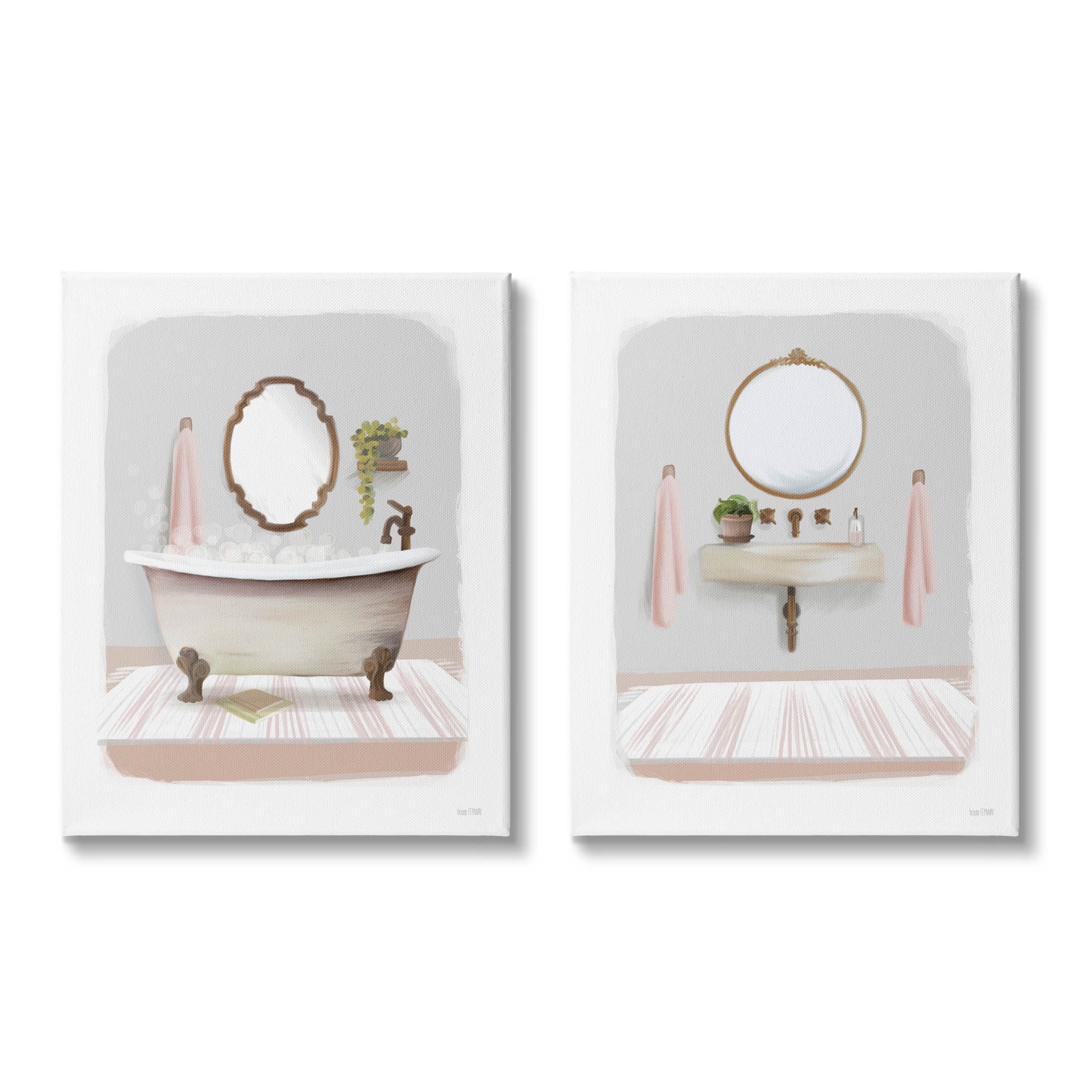 Stupell Industries Bathroom Interior Bubble Bath Graphic Art Gallery Wrapped Canvas Print Wall Art, Set of 2, Design by House Fenway