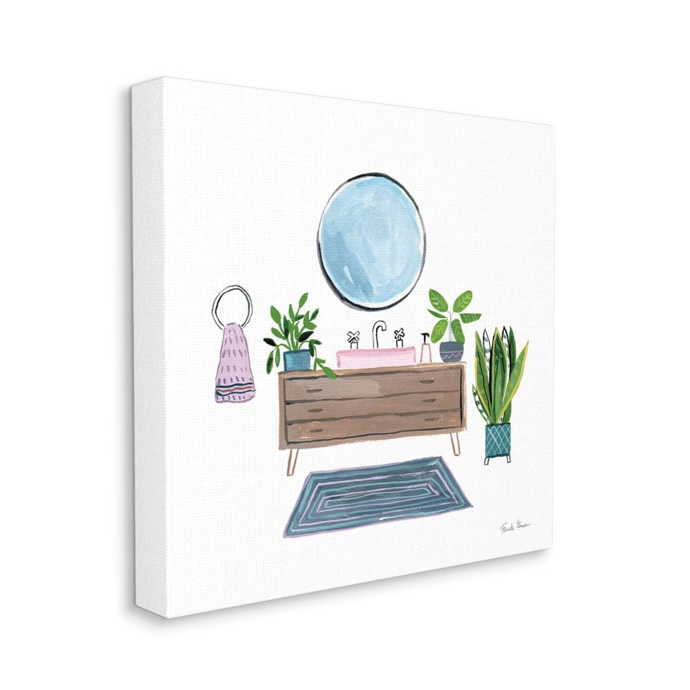Stupell Industries Bathroom Interior Sink with Plants Blue Pink Artwork Canvas Wall Art Design by Farida Zaman