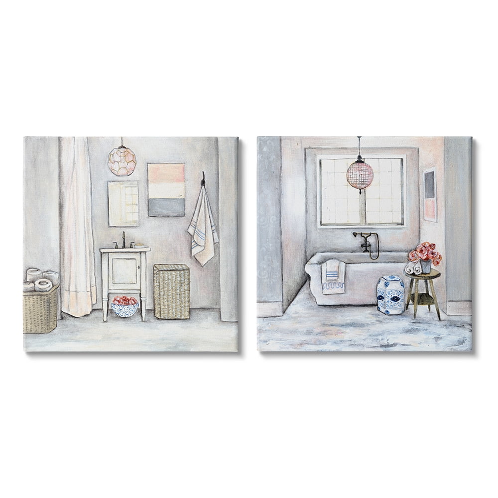 Stupell Industries Bathroom Interior Soft Home Cottage Design Canvas Wall Art by R. Rig