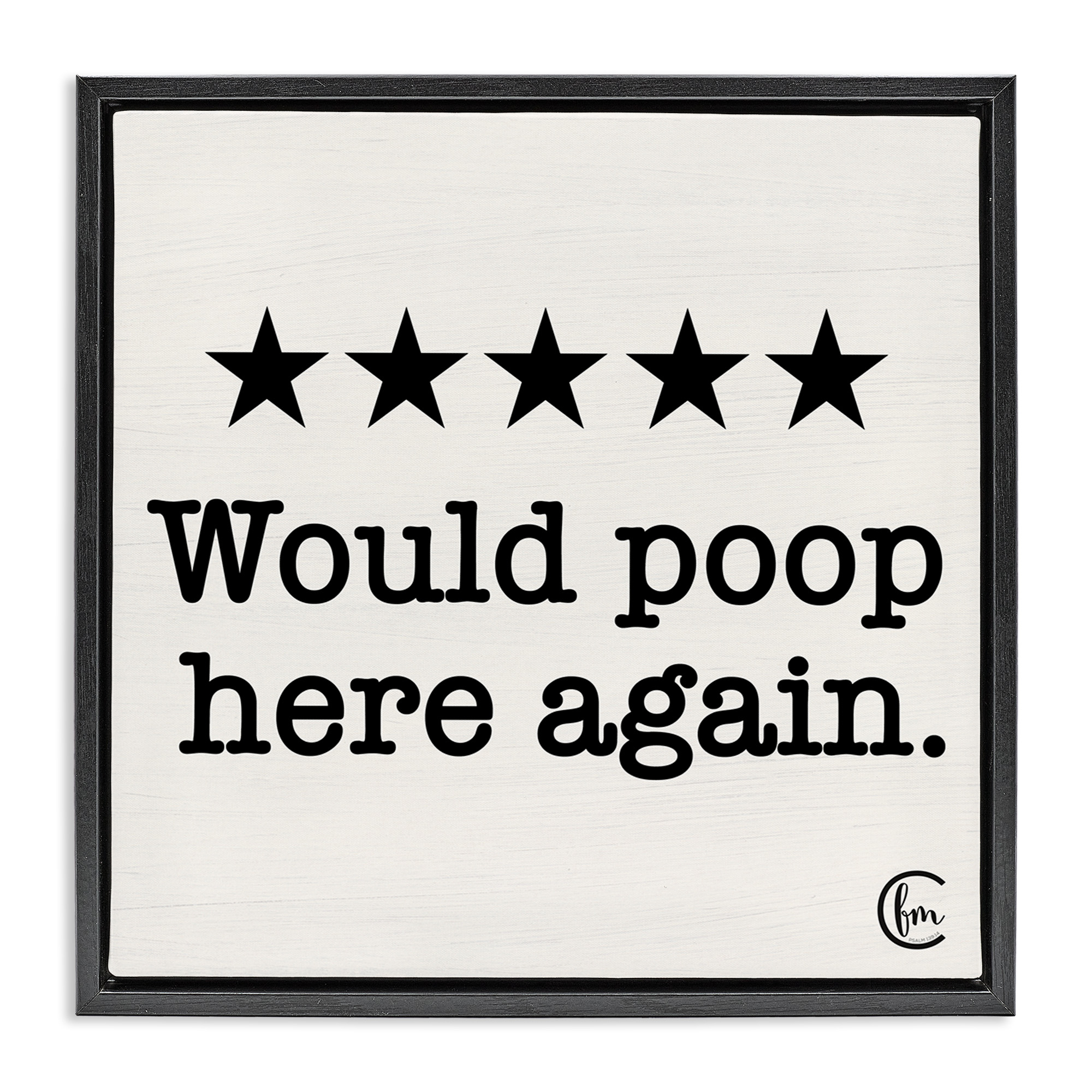 Stupell Industries Bathroom Rating Five Stars Typography Painting Black Floater Framed Canvas Art Print Wall Art, 25 x 25