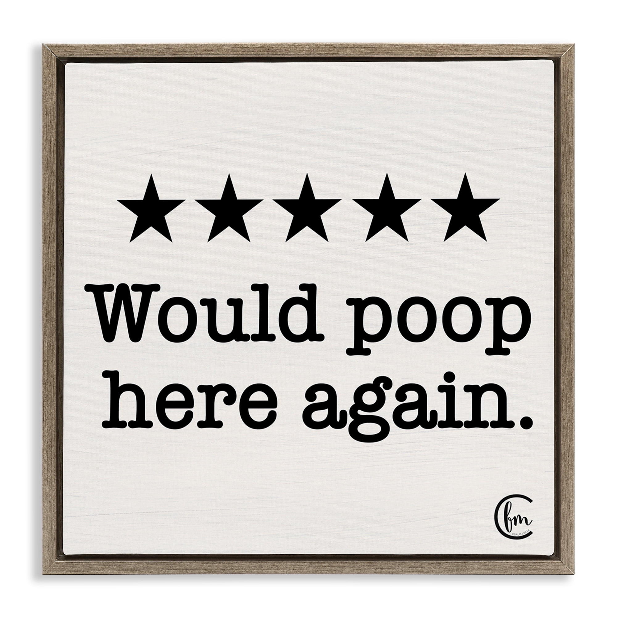 Stupell Industries Bathroom Rating Five Stars Typography Painting Brown Floater Framed Canvas Art Print Wall Art, 18 x 18