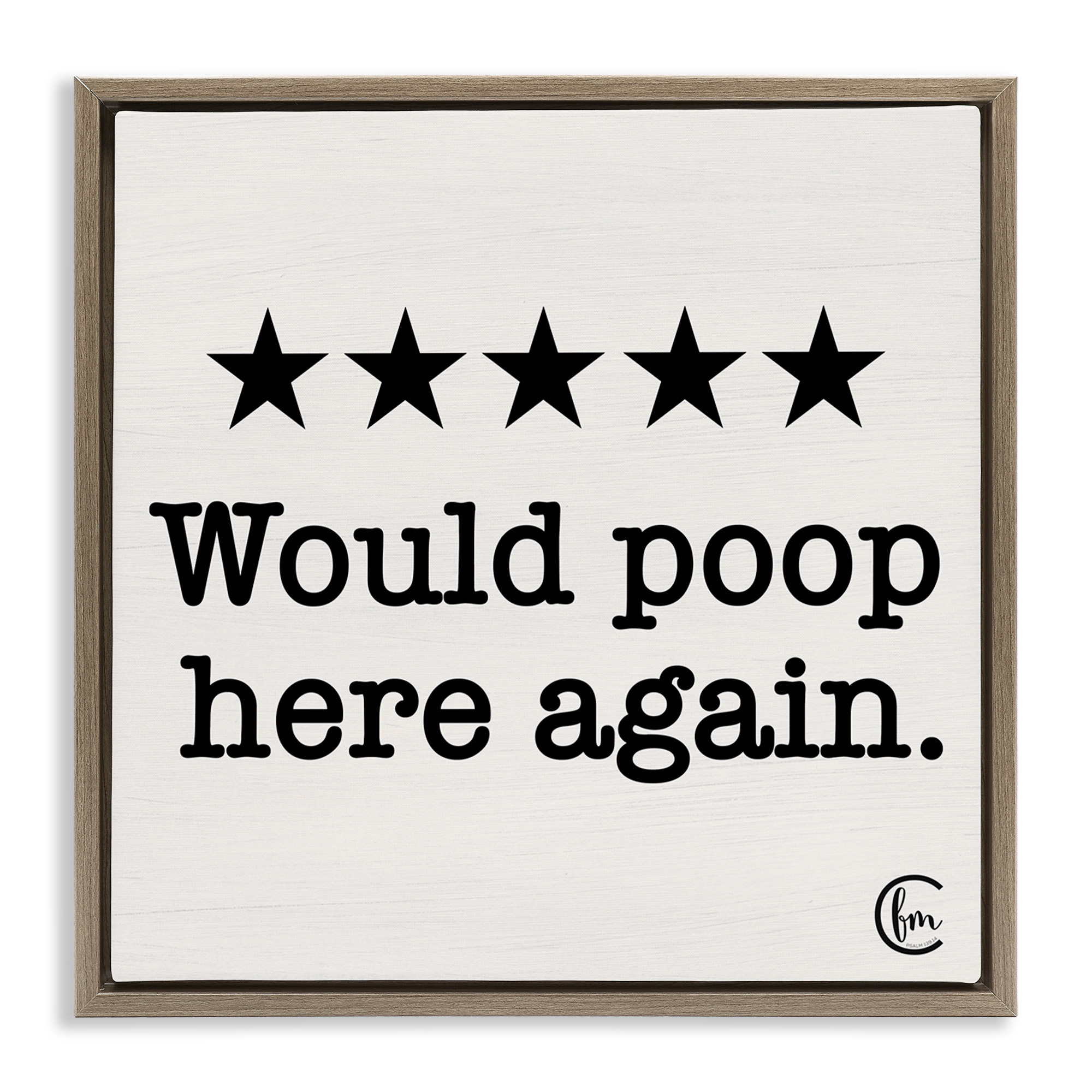 Stupell Industries Bathroom Rating Five Stars Typography Painting Brown Floater Framed Canvas Art Print Wall Art, 25 x 25
