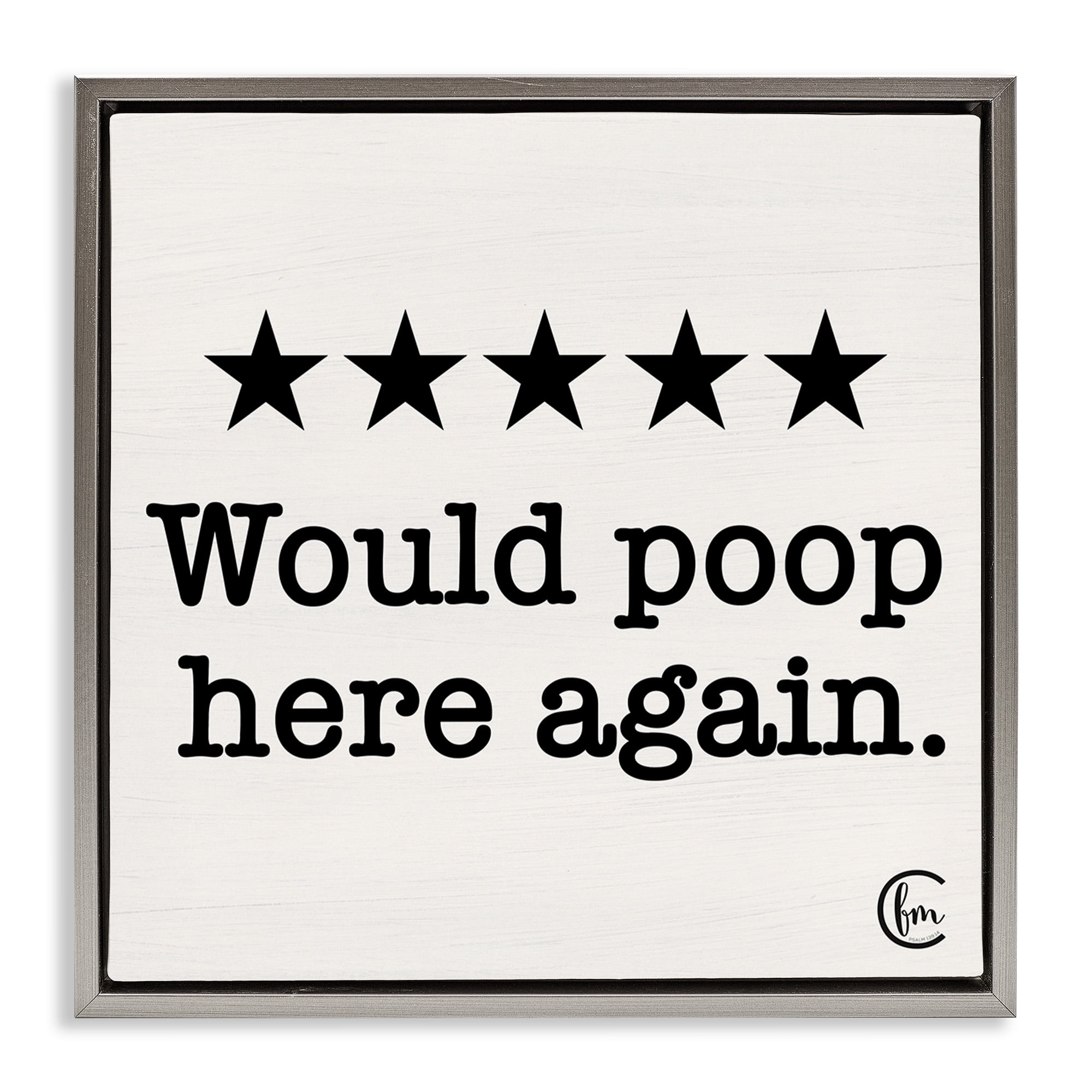 Stupell Industries Bathroom Rating Five Stars Typography Painting Gray Floater Framed Canvas Art Print Wall Art, 25 x 25