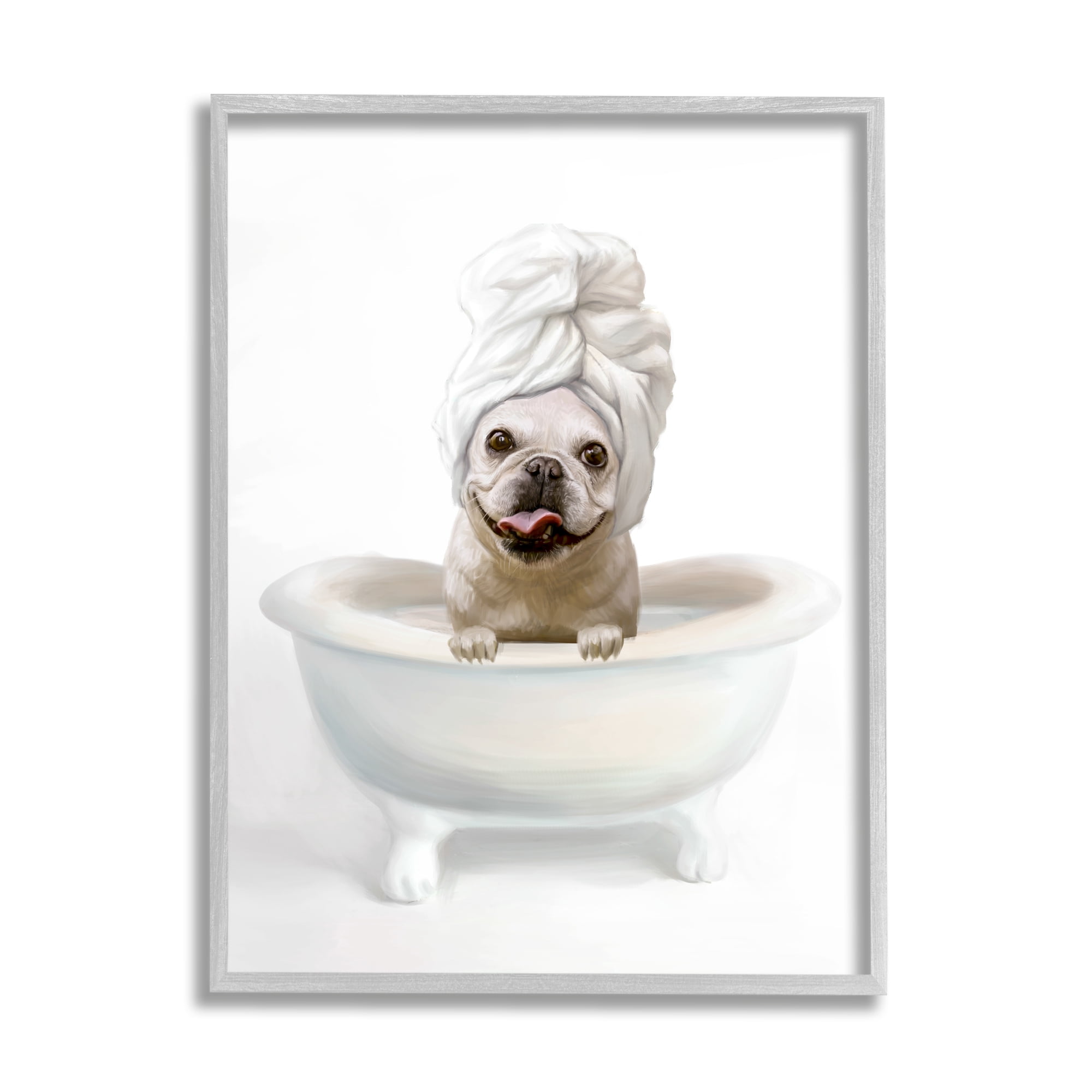 Stupell Industries Bathroom Relaxation House Pet Terrier Claw Bath Design Framed Wall Art Design by Ziwei Li, 11" x 14", Gray Framed