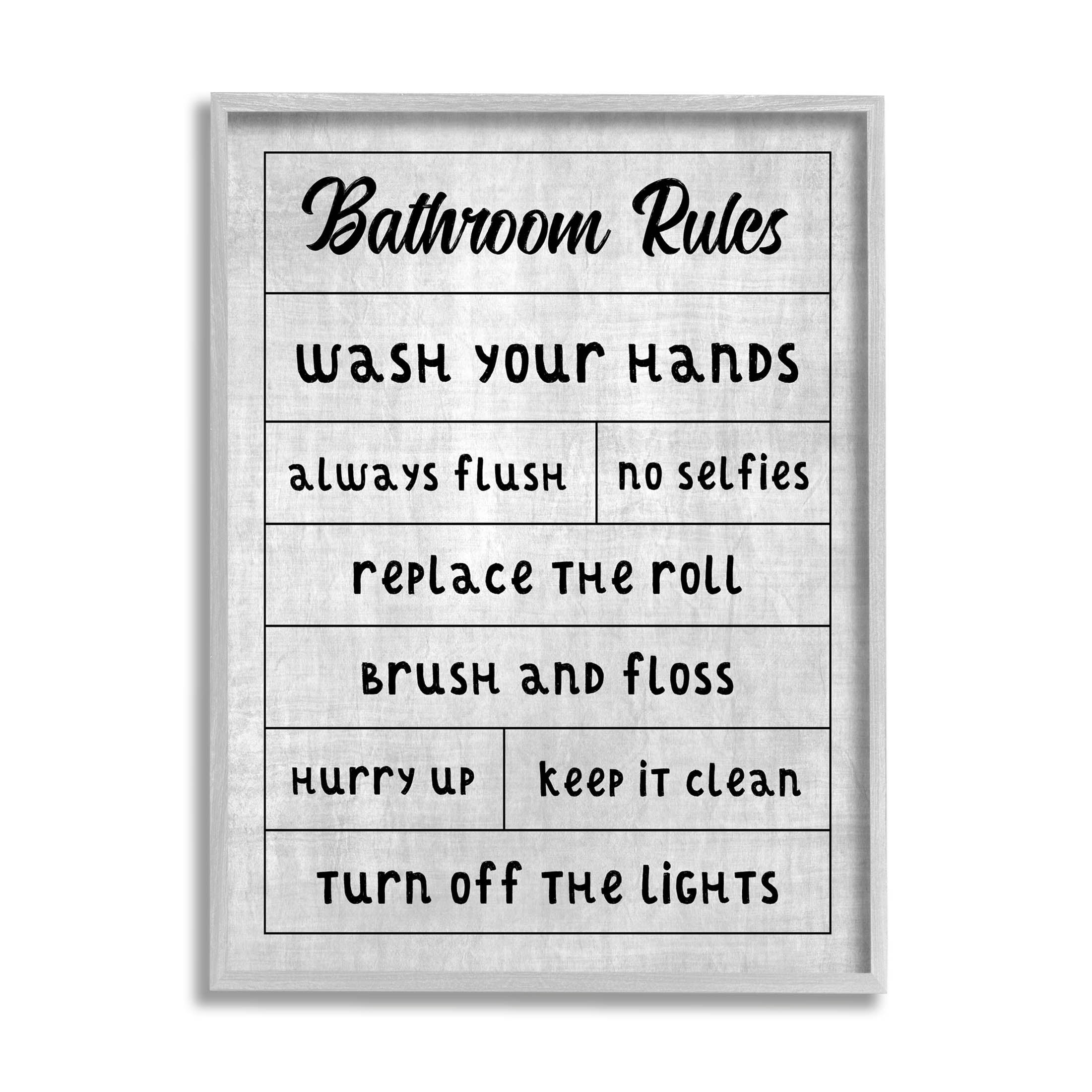 Stupell Industries Bathroom Rules Checklist Graphic Art Gray Framed Art Print Wall Art, Design by CAD Designs