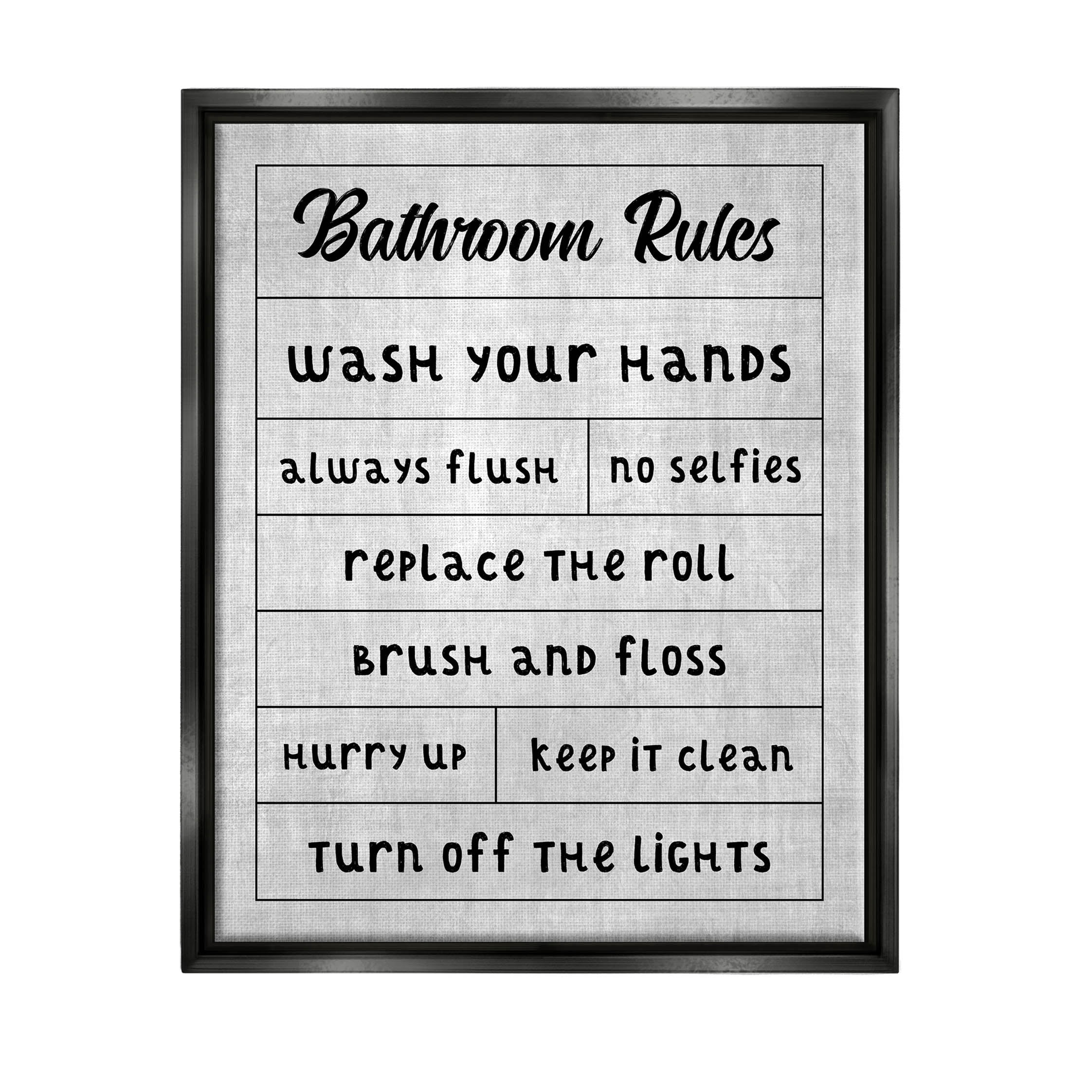 Stupell Industries Bathroom Rules Checklist Graphic Art Jet Black Floating Framed Canvas Print Wall Art, Design by CAD Designs