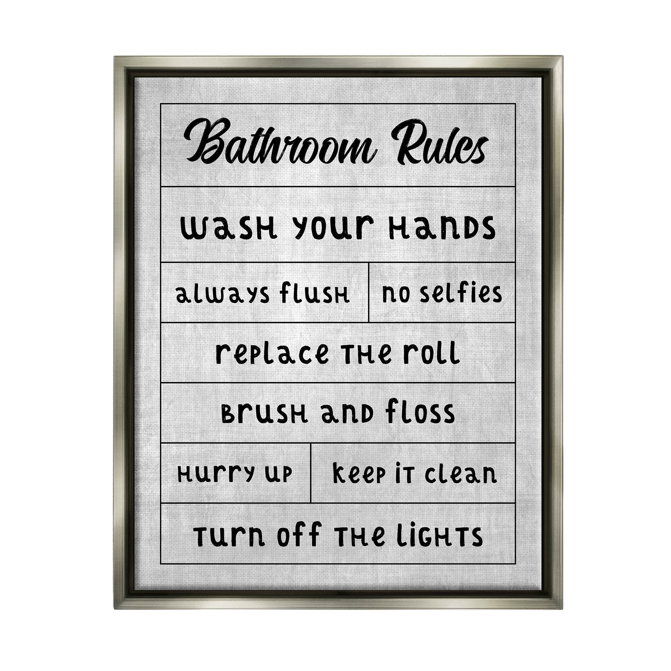 Stupell Industries Bathroom Rules Checklist Graphic Art Luster Gray Floating Framed Canvas Print Wall Art, Design by CAD Designs