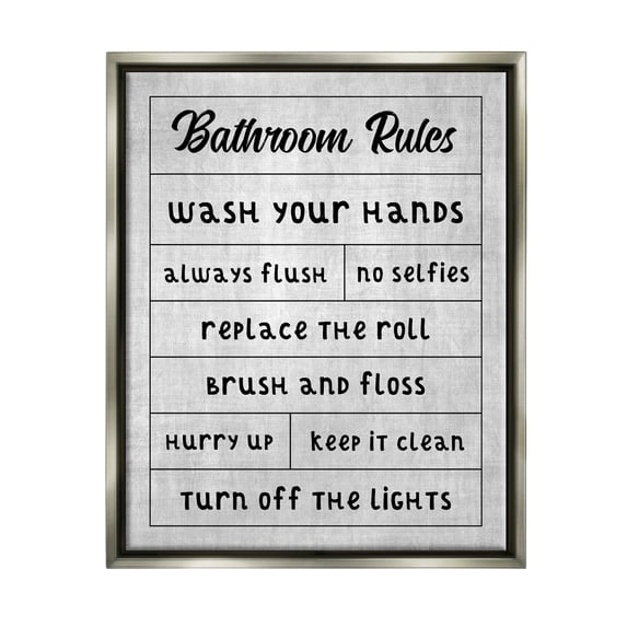 Stupell Industries Bathroom Rules Checklist Graphic Art Luster Gray Floating Framed Canvas Print Wall Art, Design by CAD Designs