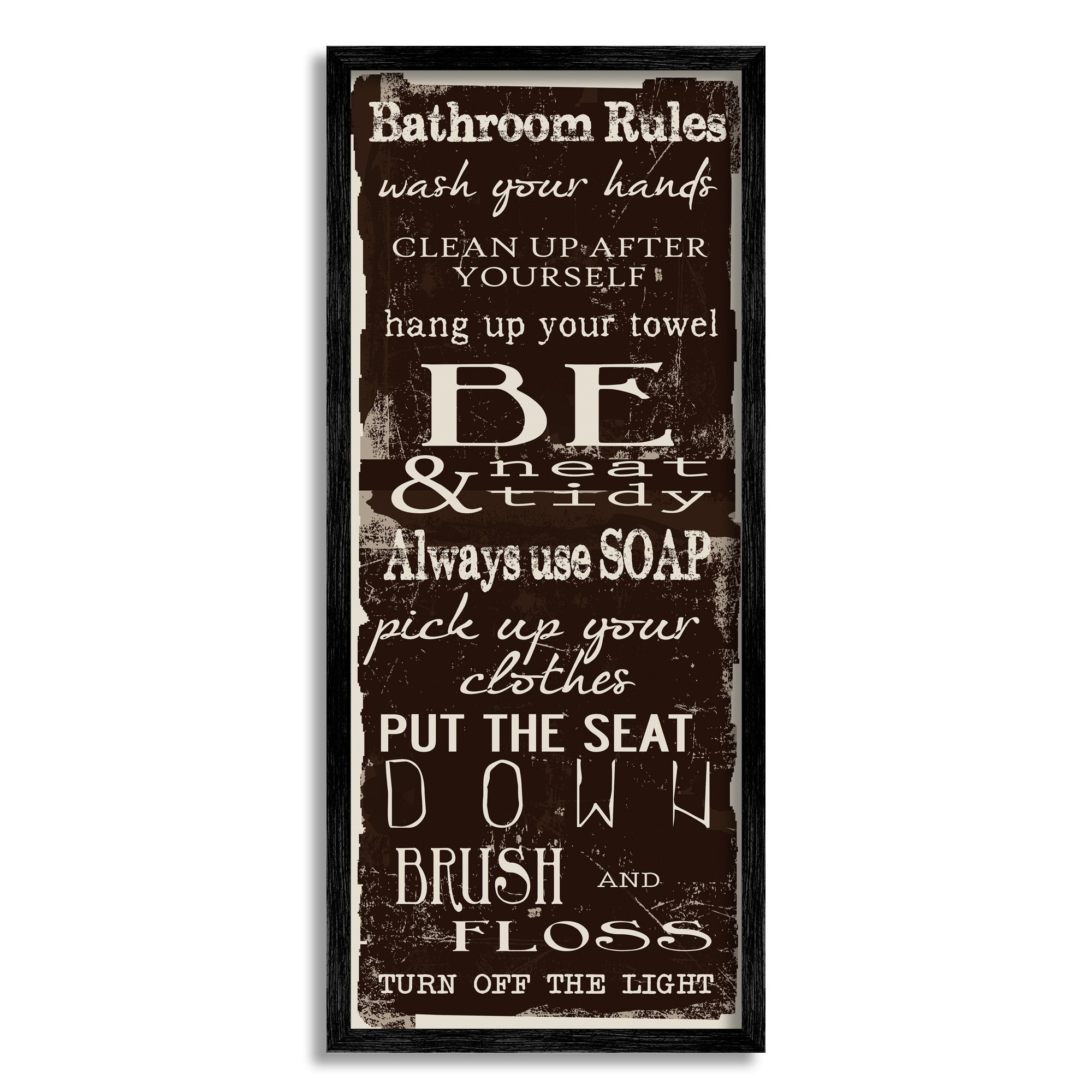 Stupell Industries Bathroom Rules Chocolate White, 10 x 24,Design by Taylor Greene