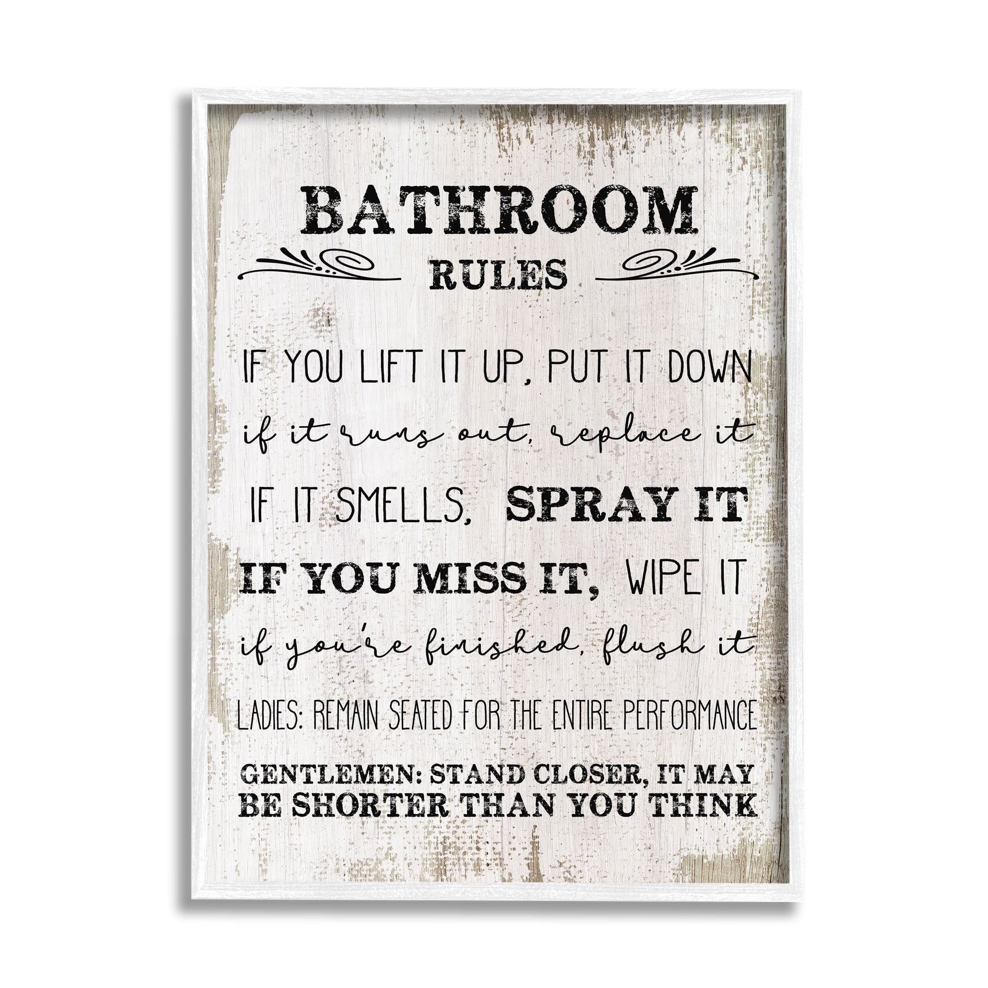 Stupell Industries Bathroom Rules Funny Word Wood Textured Design, 16 x 20,Design by Daphne Polselli