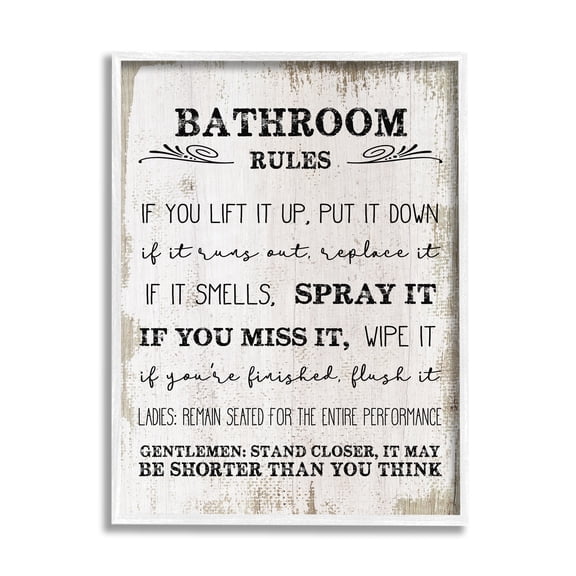 Stupell Industries Bathroom Rules Funny Word Wood Textured Design, 16 x 20,Design by Daphne Polselli