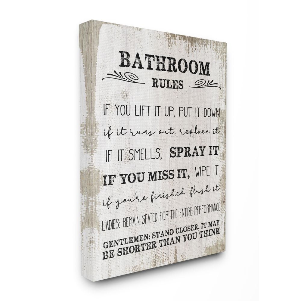 Stupell Industries Bathroom Rules Funny Word Wood Textured Design Super Canvas Wall Art by Daphne Polselli
