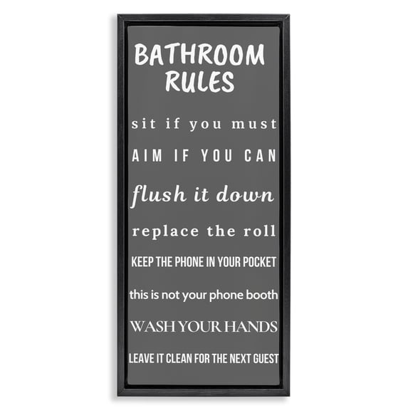 Stupell Industries Rustic Lodge Bathroom Rules Leave It Clean Black Floating Frame Canvas Art, 11 x 25, by Julia Frost