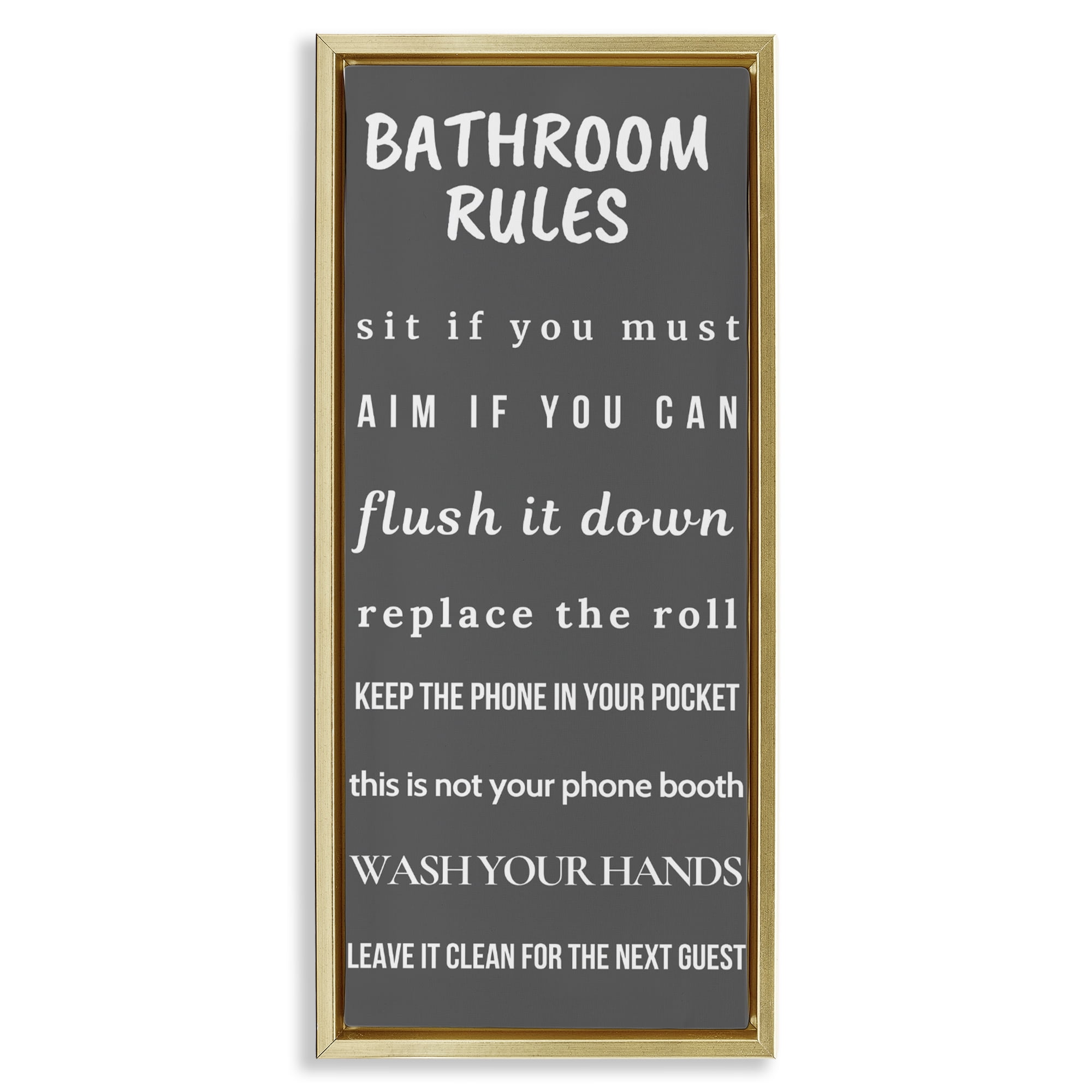 Stupell Industries Bathroom Rules Leave It Clean Gold Framed Floater Canvas Wall Art, design by Julia Frost