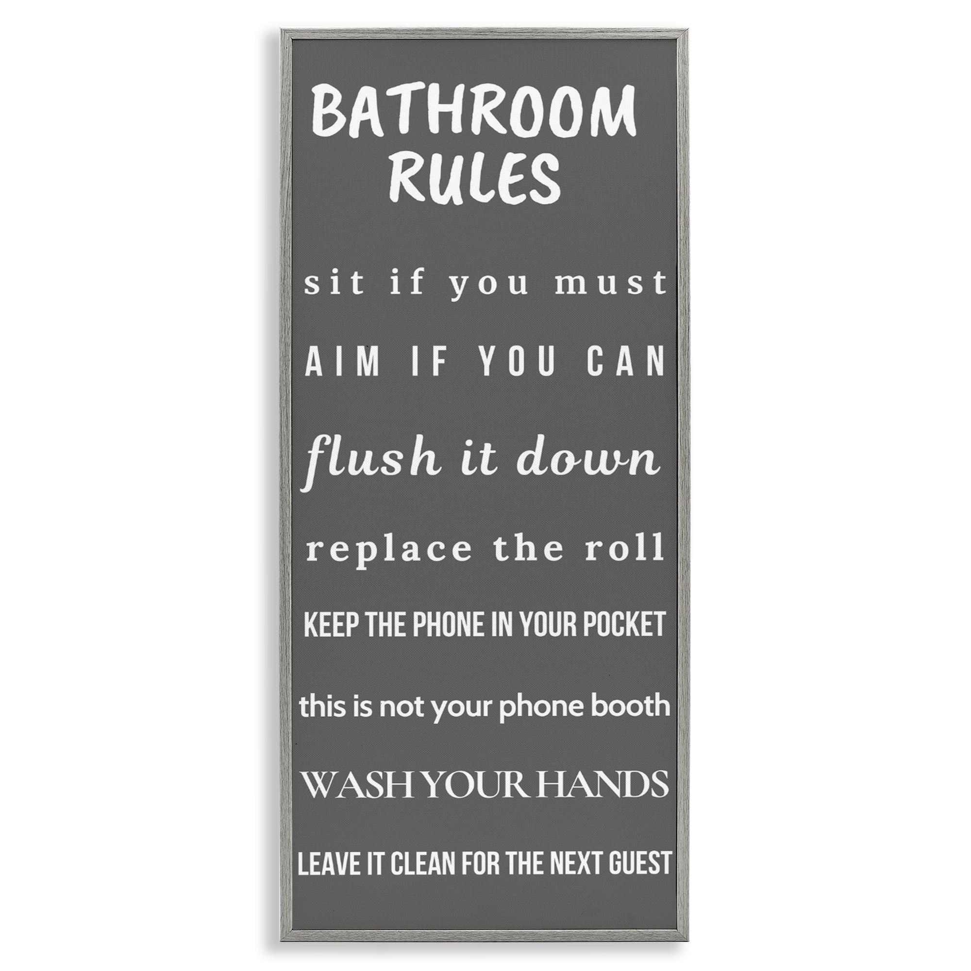 Stupell Industries Bathroom Rules Leave It Clean Gray Framed Giclee Art, design by Julia Frost