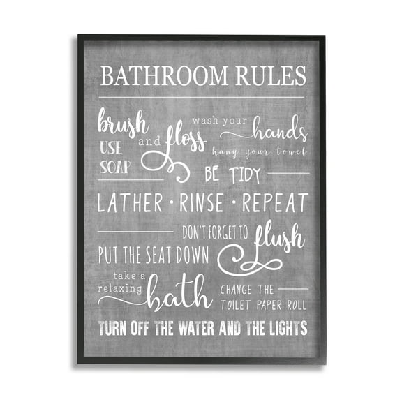 Stupell Industries Bathroom Rules List Sign Graphic Art Black Framed Art Print Wall Art, Design by Conrad Knutsen