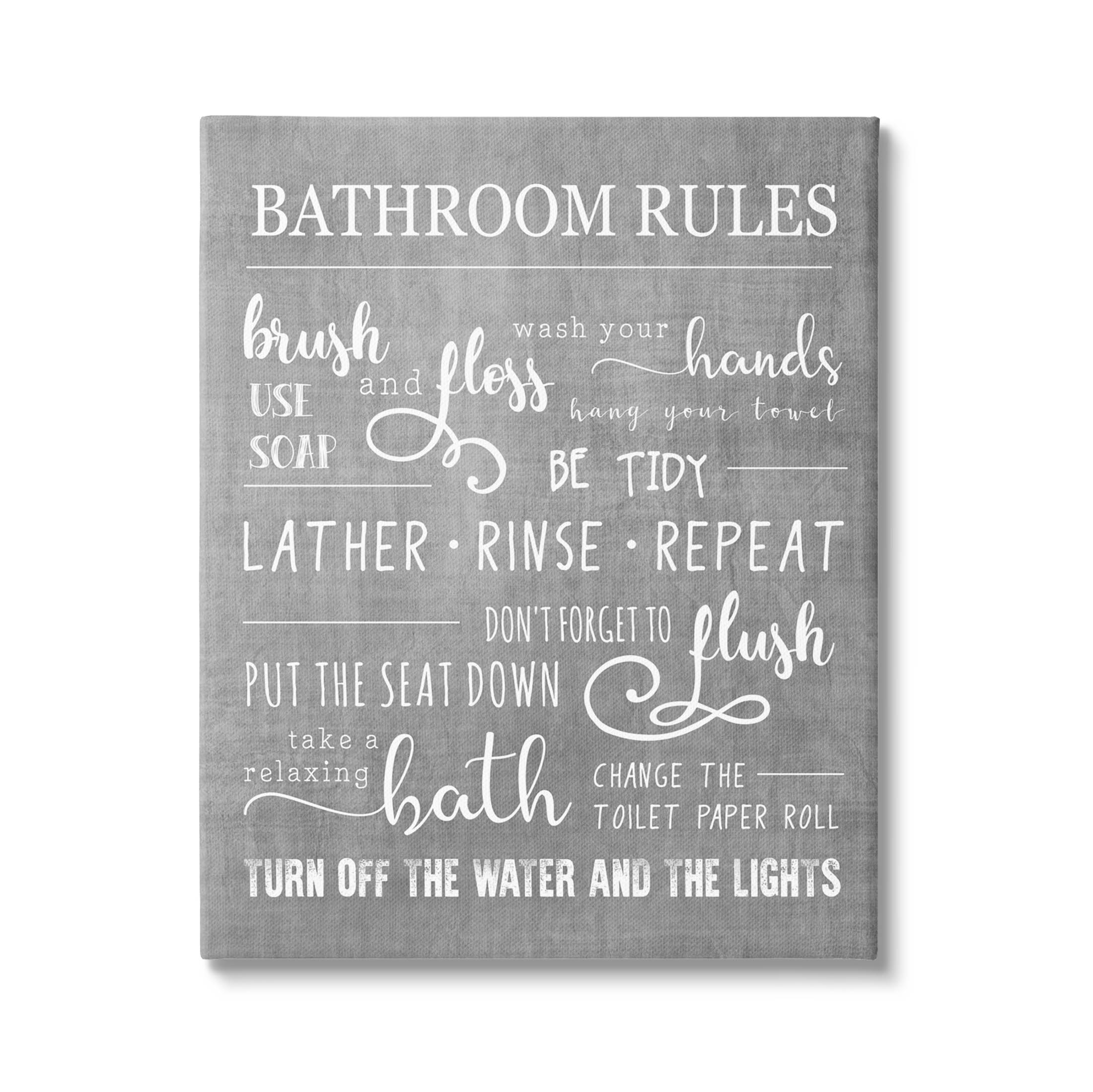 Stupell Industries Bathroom Rules List Sign Graphic Art Gallery Wrapped Canvas Print Wall Art, Design by Conrad Knutsen