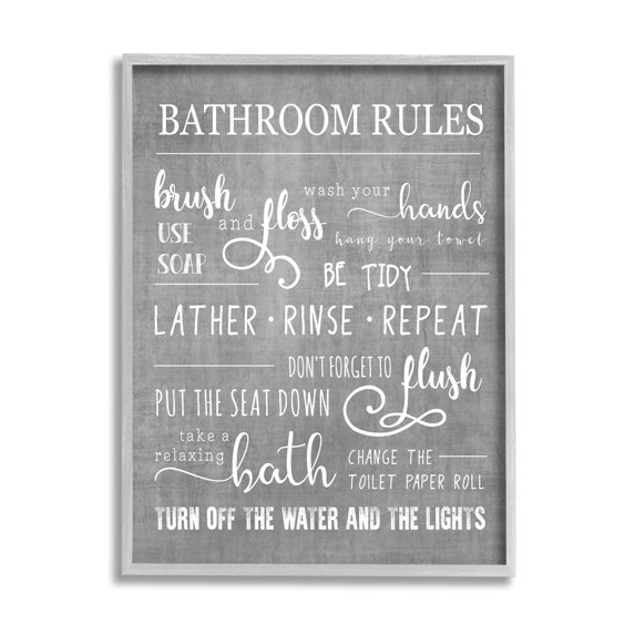Stupell Industries Bathroom Rules List Sign Graphic Art Gray Framed Art Print Wall Art, Design by Conrad Knutsen