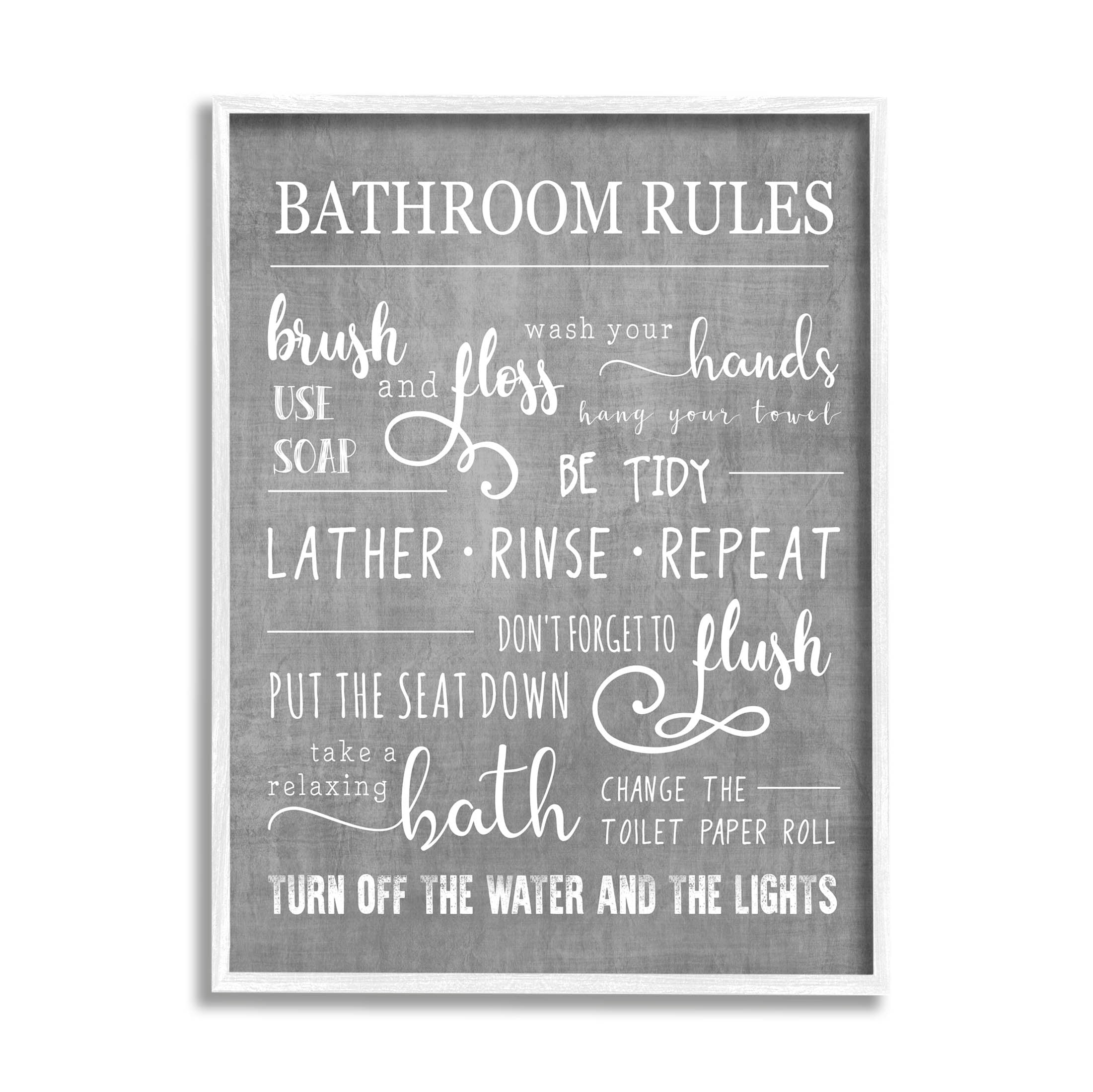 Stupell Industries Bathroom Rules List Sign Graphic Art White Framed Art Print Wall Art, Design by Conrad Knutsen