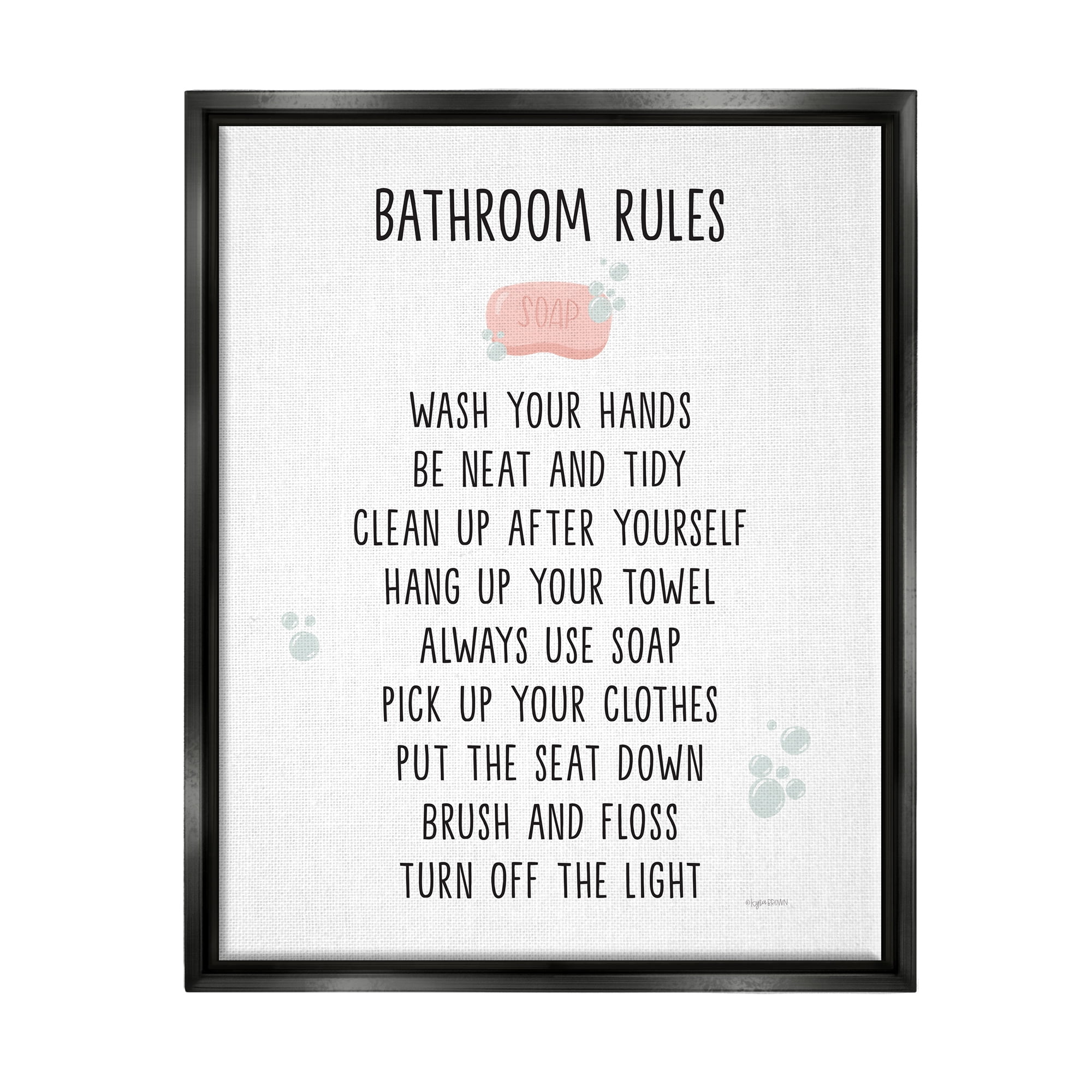 Stupell Industries Bathroom Rules List Soap Bubbles Typography Painting Black Floater Framed Art Print Wall Art