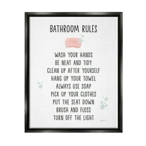 Stupell Industries Bathroom Rules List Soap Bubbles Typography Painting Black Floater Framed Art Print Wall Art