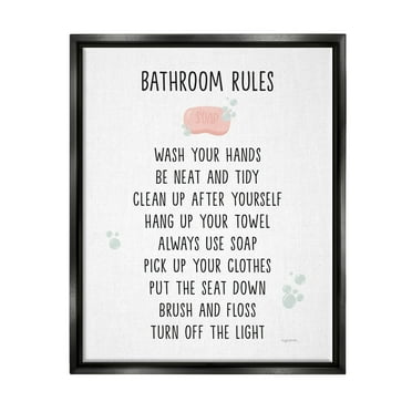 Stupell Industries Bathroom Rules List Soap Bubbles Typography Painting Black Floater Framed Art Print Wall Art