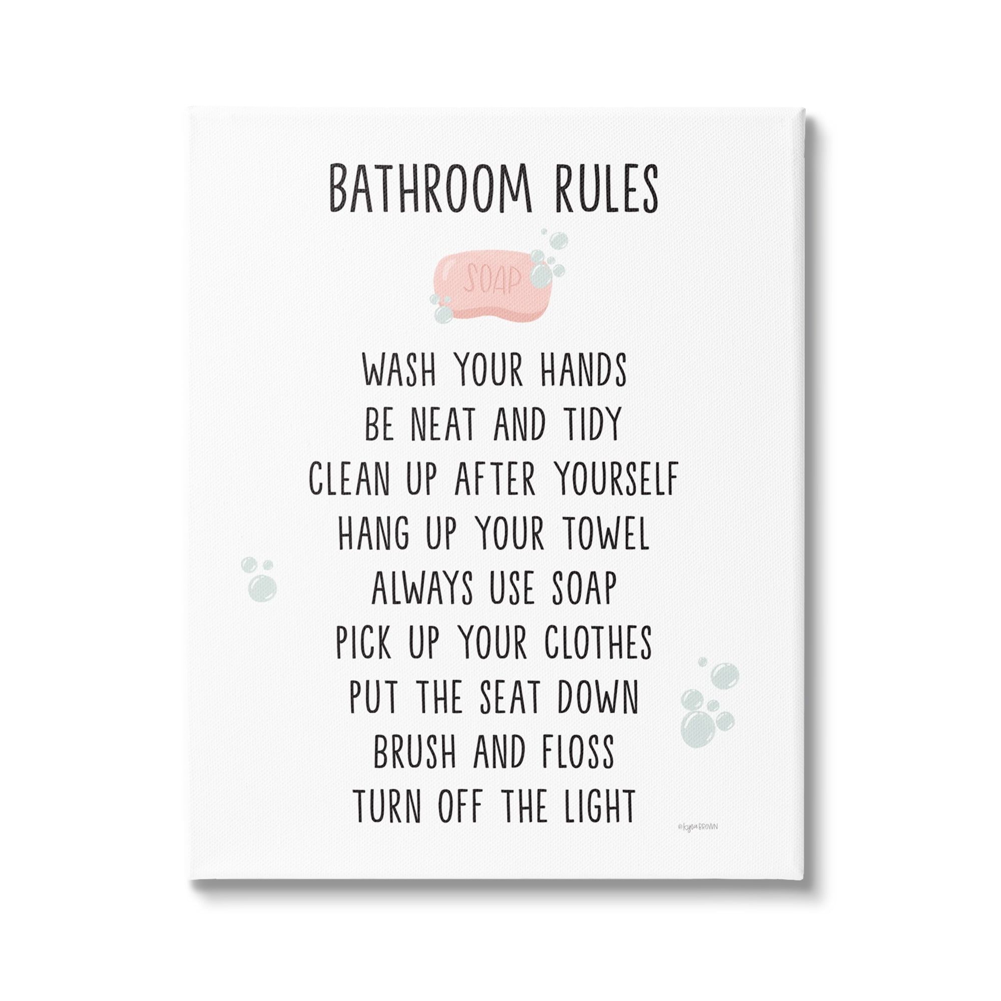 Stupell Industries Bathroom Rules List Soap Bubbles Typography Painting Gallery Wrapped Canvas Print Wall Art
