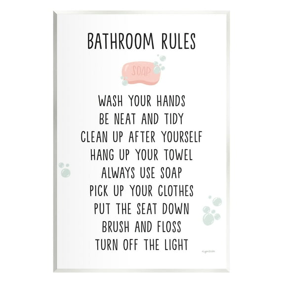 Stupell Industries Bathroom Rules List Soap Bubbles Typography Painting Unframed Art Print Wall Art