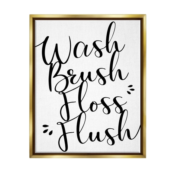 Stupell Industries Bathroom Rules Phrase Typography Painting Gold Floater Framed Art Print Wall Art, 17 x 21