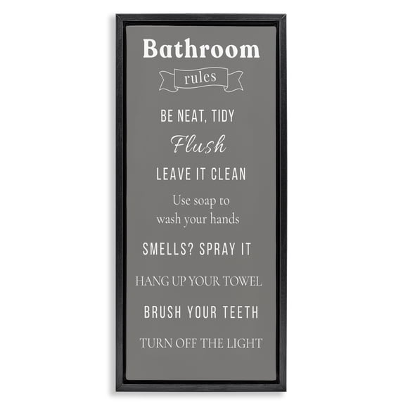 Stupell Industries Cottage Bathroom Rules Reminders Black Floating Frame Canvas Art, 11 x 25, by Julia Frost