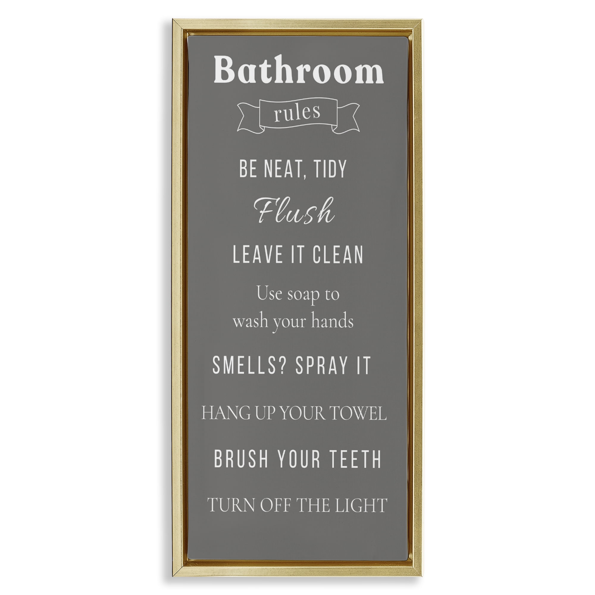 Stupell Industries Bathroom Rules Reminders Gold Framed Floater Canvas Wall Art, design by Julia Frost