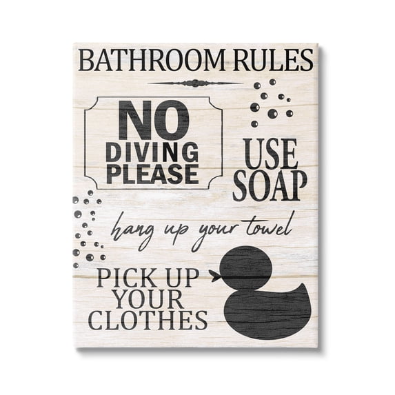 Stupell Industries Bathroom Rules Rustic Grain Pattern Design Sign Canvas Wall Art, 16 x 20, Design by Kim Allen